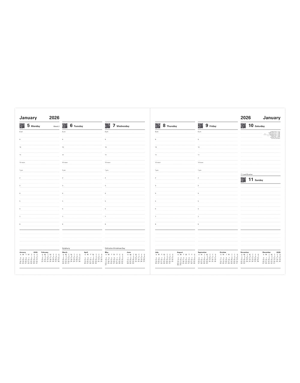 Letts of London Roma Quarto Week to View Leather Planner with Appointments 2026 - English Black 26-C33YIBK #color_black