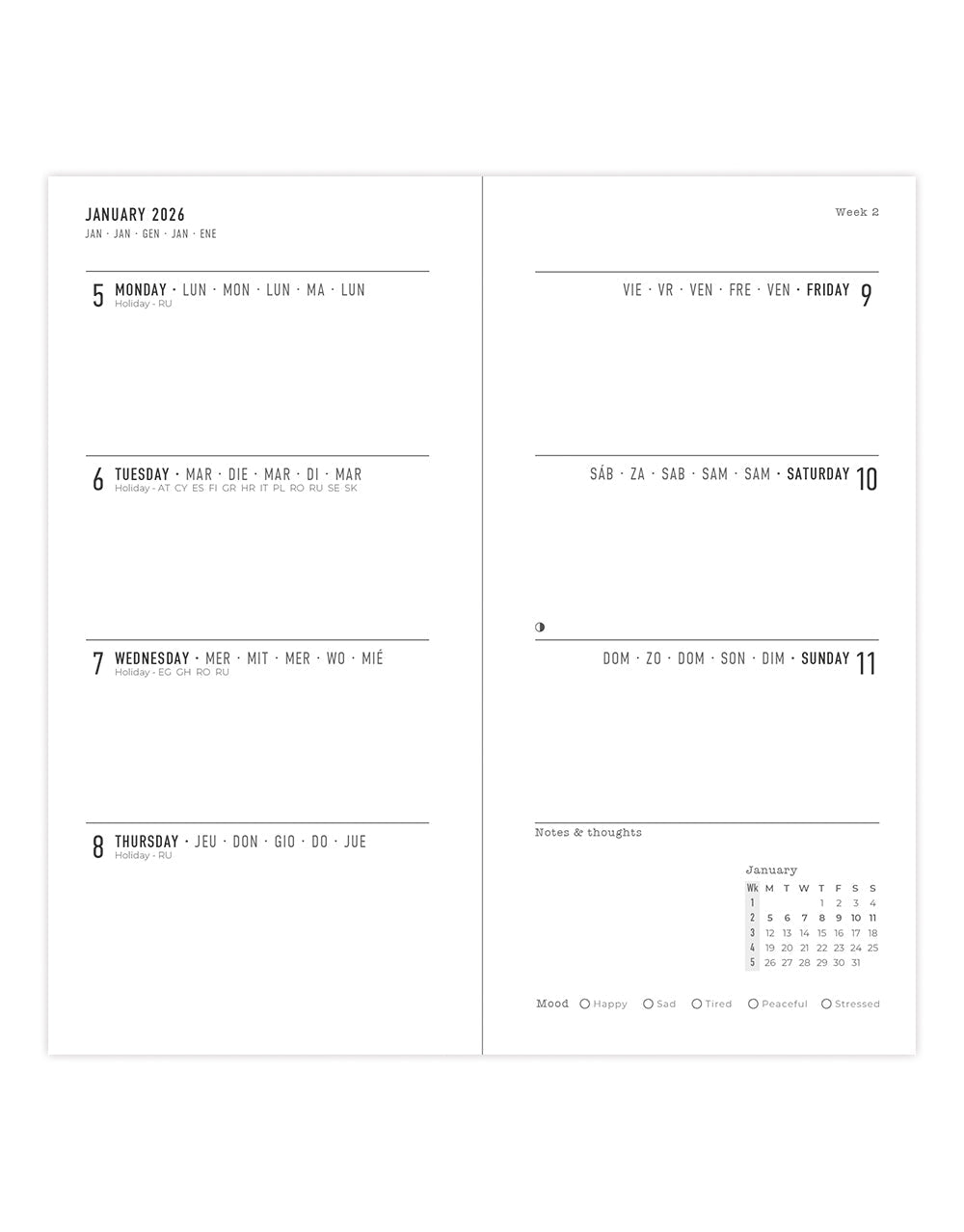 Letts of London Woodland Slim Week to View Planner 2026 - Multilanguage Pink 26-082547 #color_woodland-pink