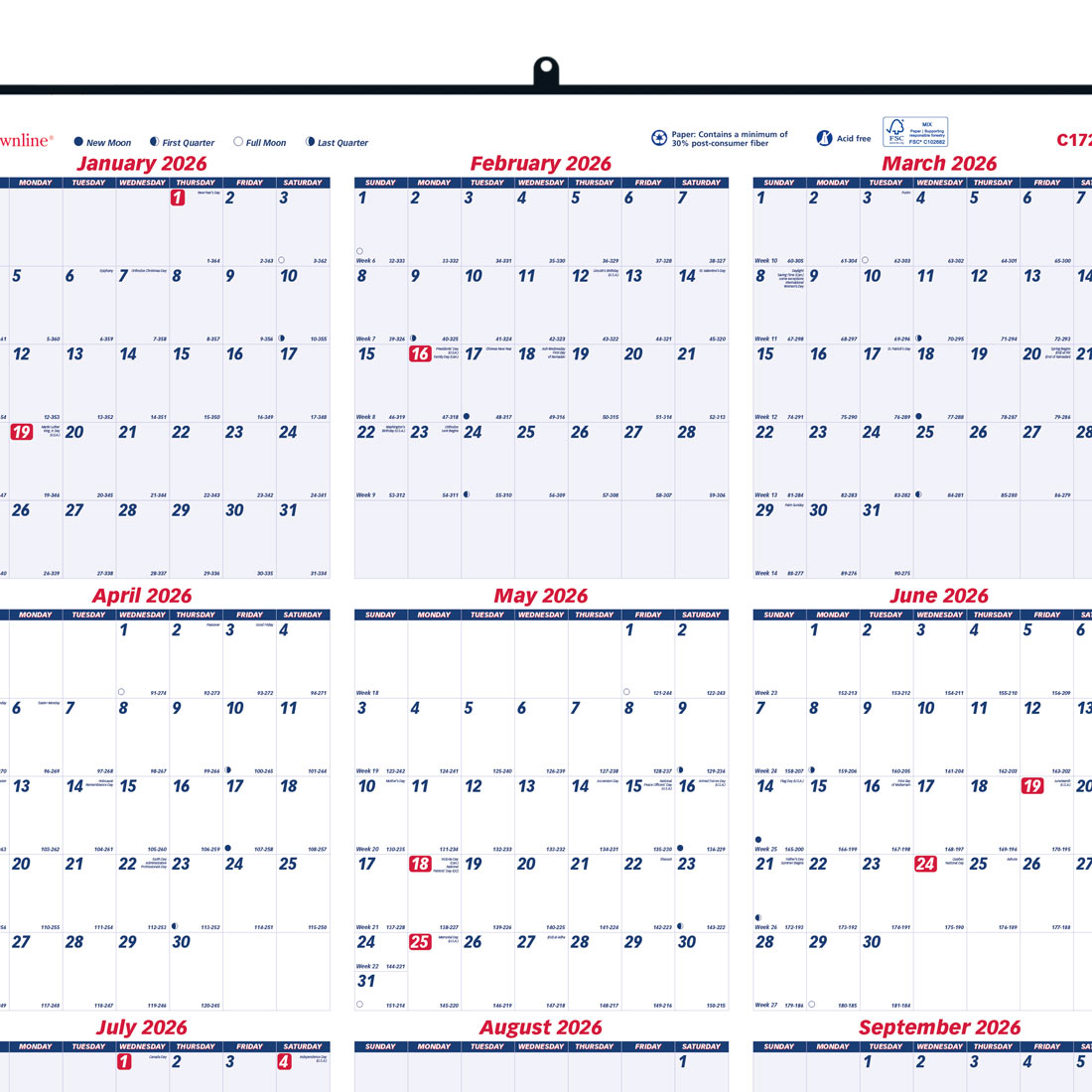 Brownline Yearly Wall Planner, 2026 C172212-26