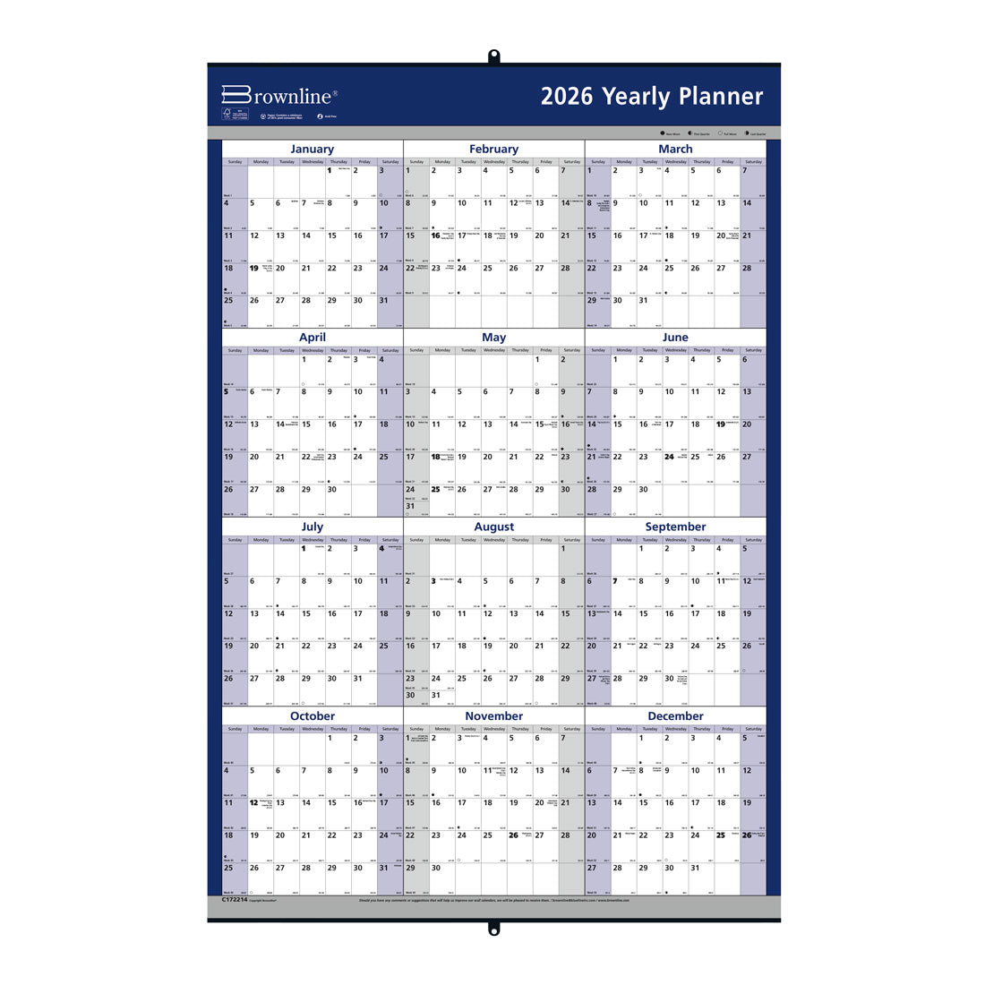 Brownline Yearly Wall Planner, Reversible, 2026 C172214-26