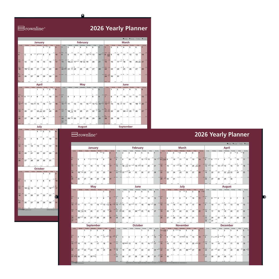 Brownline Laminated Yearly Wall Calendar, Erasable - Reversible, 2026 C177468-26