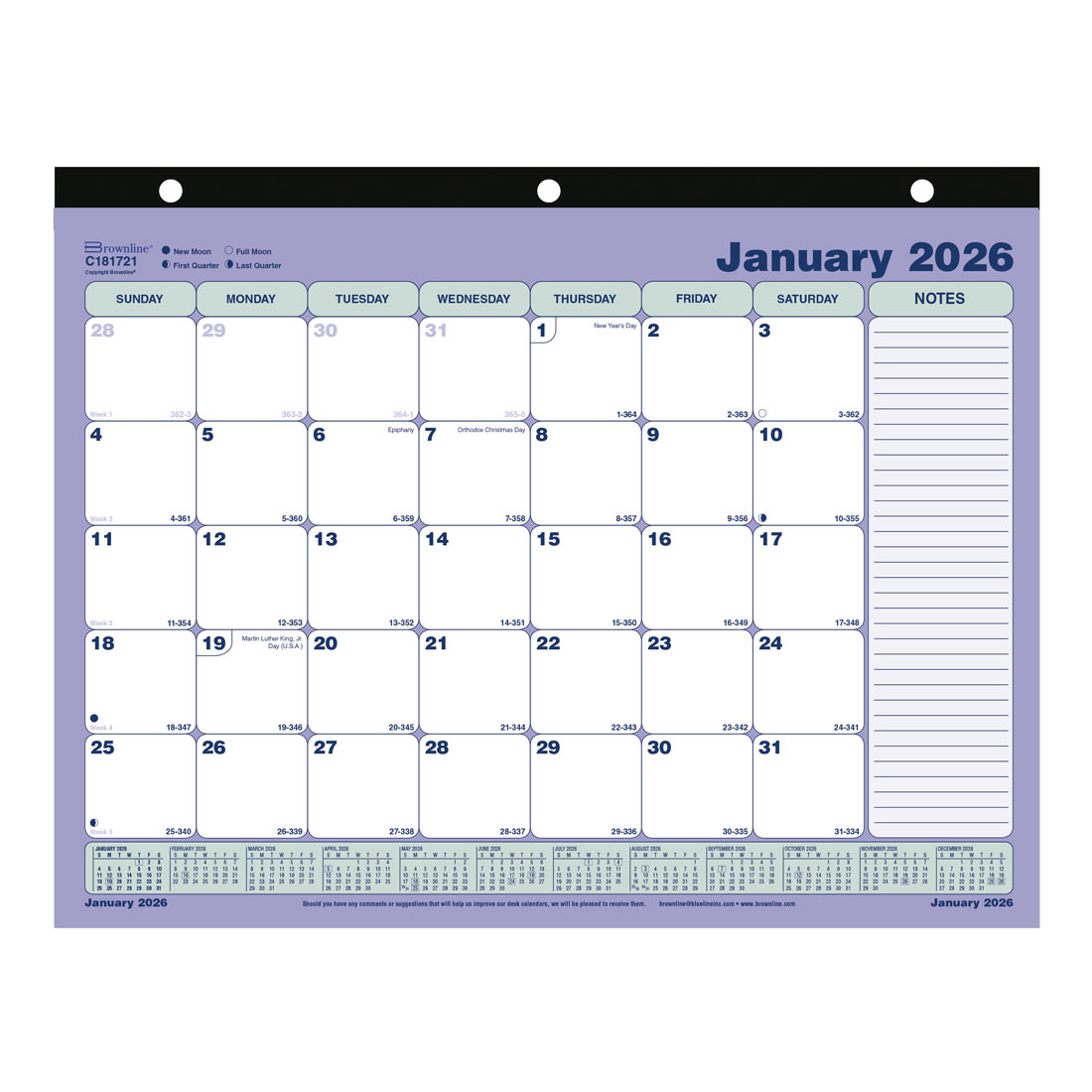 Brownline Monthly Desk Pad Calendar, 2026 C181721-26