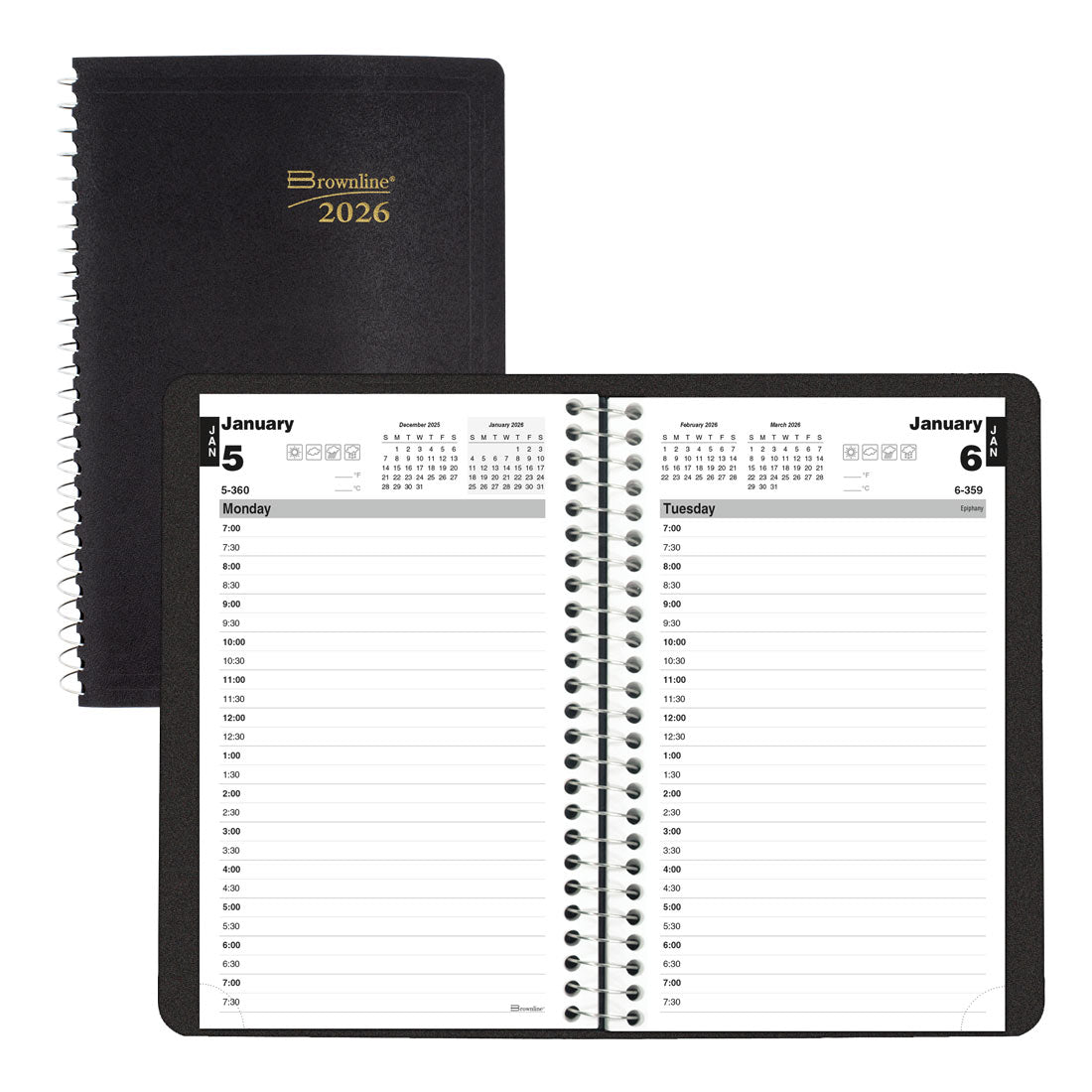 Brownline Essential Daily Planner, Black, 2026 C2504.81T-26