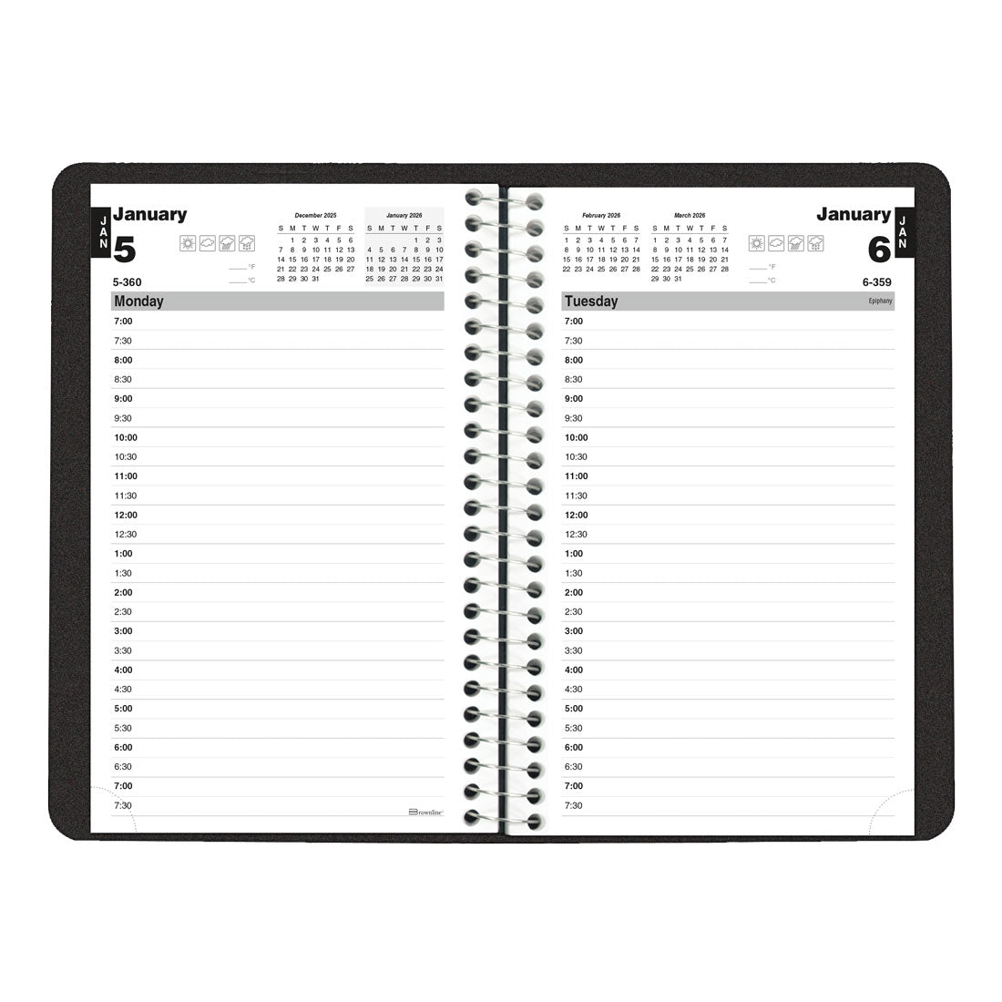 Brownline Essential Daily Planner, Black, 2026 C2504.81T-26
