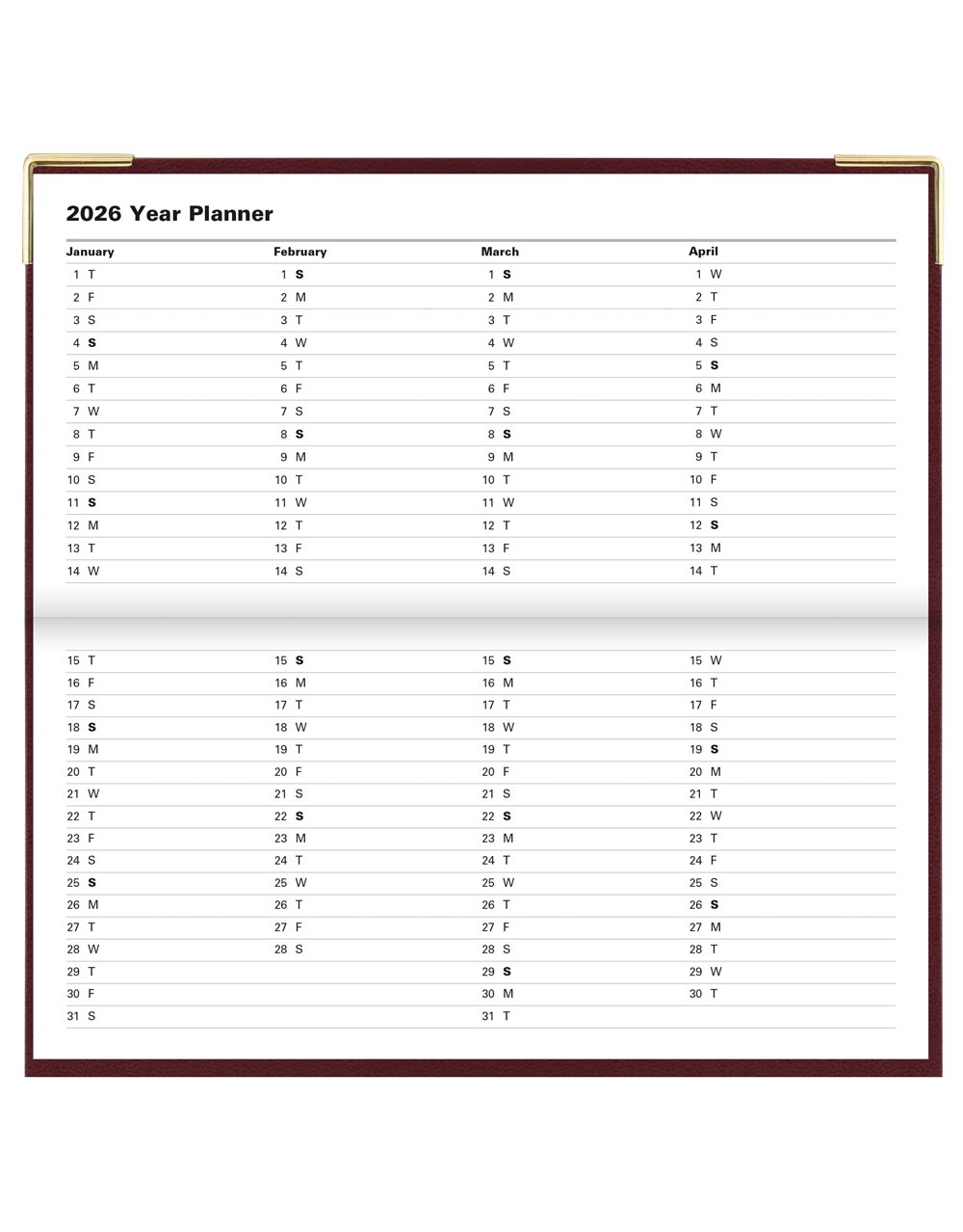 Letts Classic Slim Landscape Week to View Planner with Appointments and Planners 2026 - English 26-C32SBY #color_burgundy