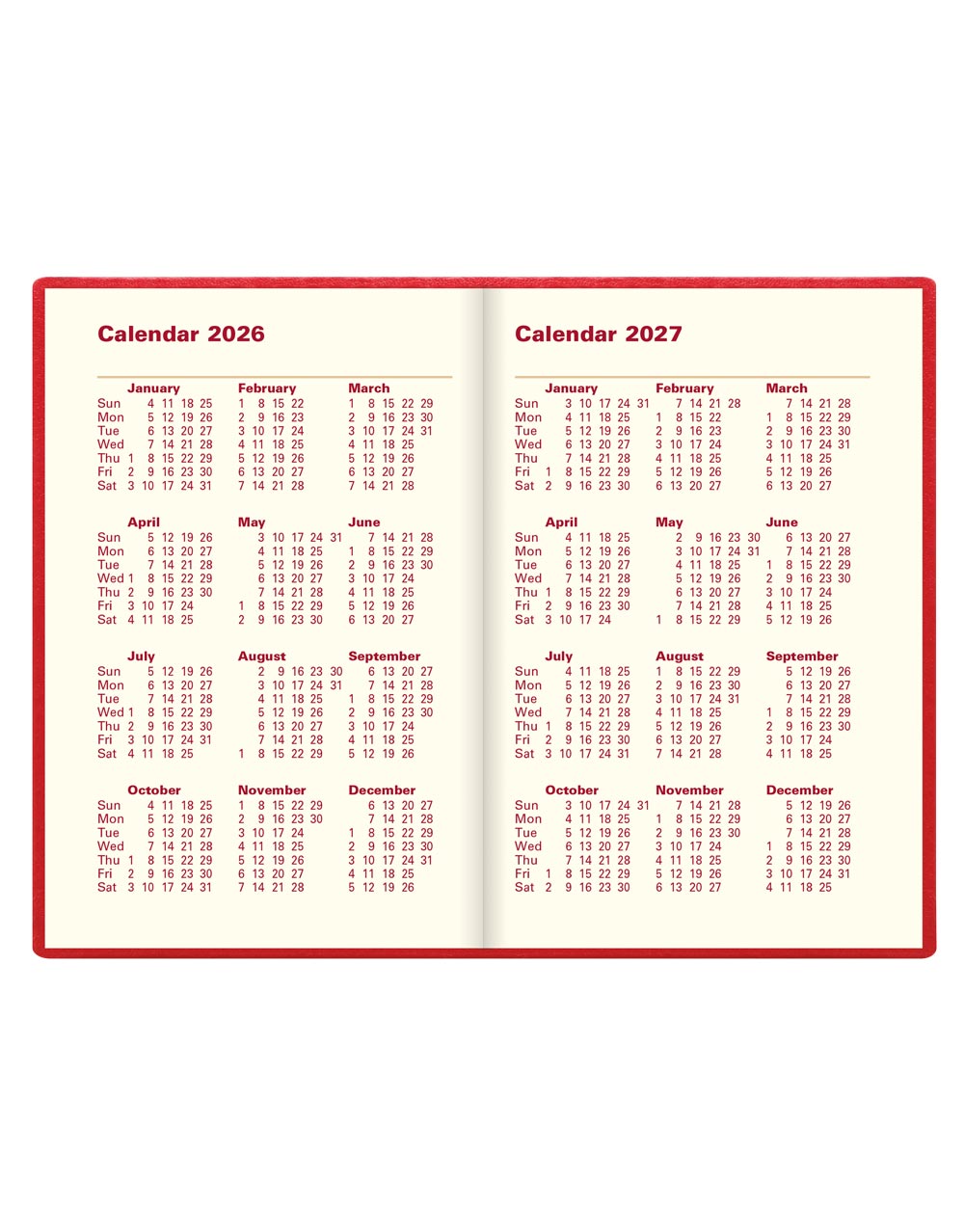 Letts of London Belgravia Mini Pocket Week to View Leather Diary with Planners 2026 - English 26-C33ERD #color_red