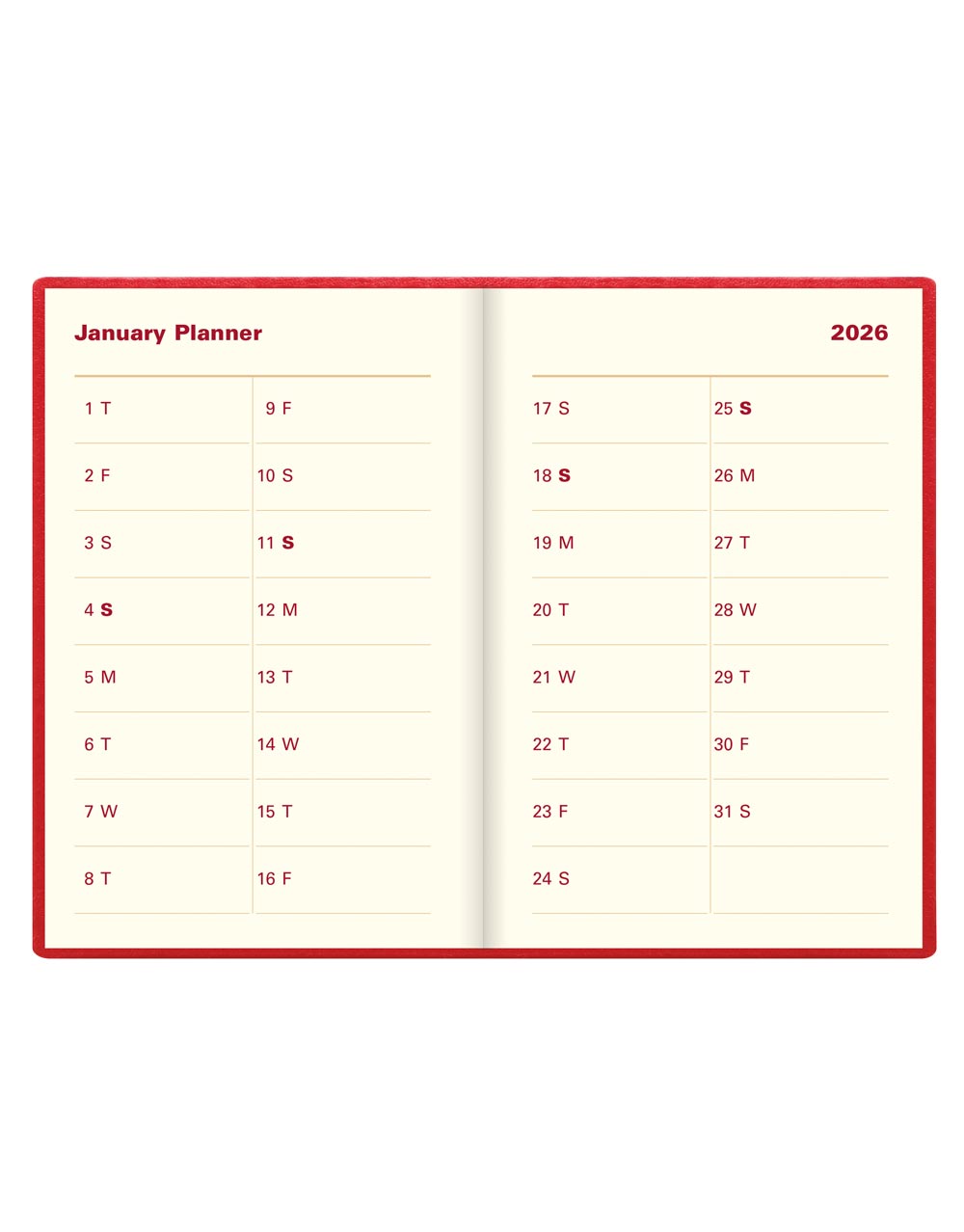 Letts of London Belgravia Mini Pocket Week to View Leather Diary with Planners 2026 - English 26-C33ERD #color_red