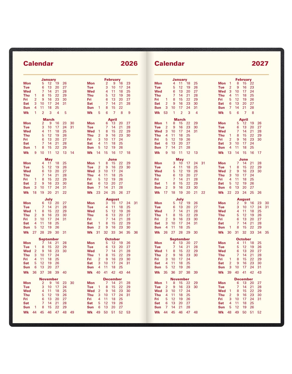 Letts of London Belgravia Slim Landscape Week to View Leather Diary with Appointments and Planners 2026 Black 26-C33SBK #color_black