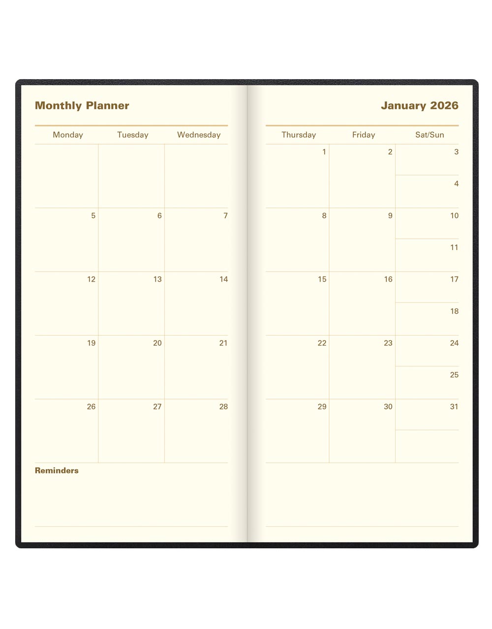 Letts of London Belgravia Slim Week to View Leather Diary with Planners 2026 - English Black 26-C33SUBK #color_black