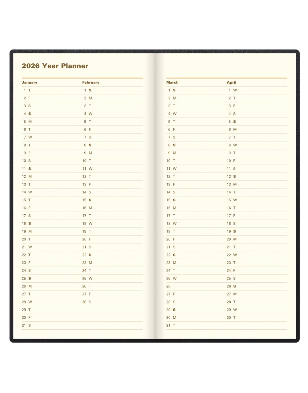 Letts of London Belgravia Slim Week to View Leather Diary with Planners 2026 - English Black 26-C33SUBK #color_black