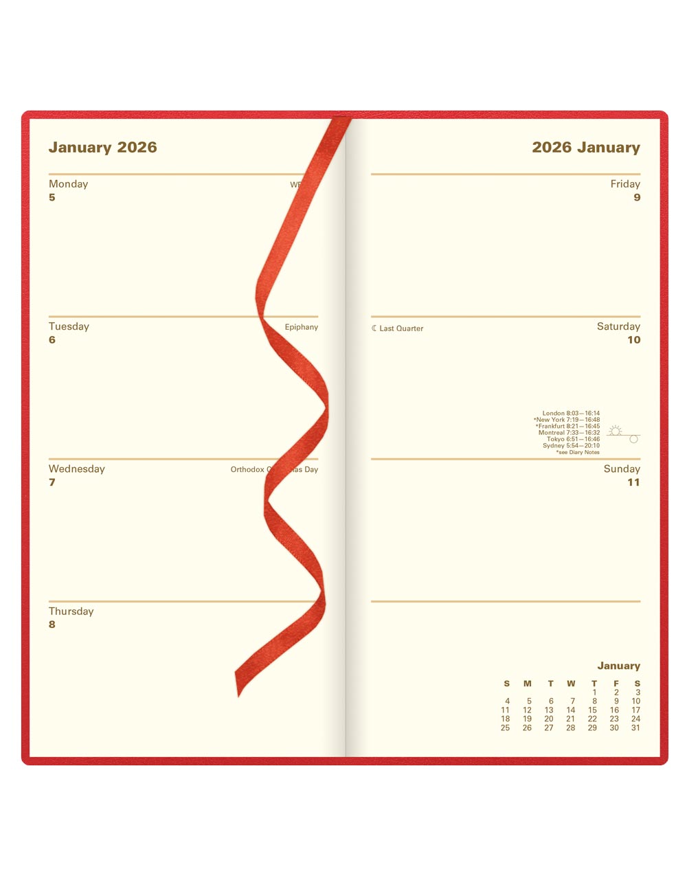 Letts of London Belgravia Slim Week to View Leather Diary with Planners 2026 - English Red 26-C33SURD #color_red