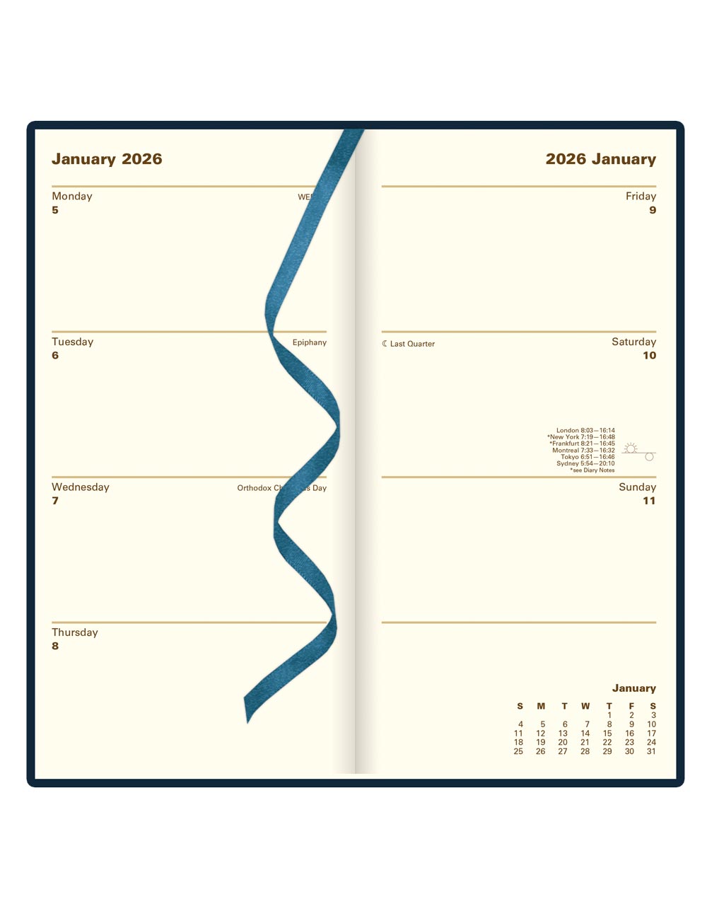 Letts of London Signature Slim Week to View Leather Diary with Planners 2026 - English Blue 26-C38SUBE #color_blue