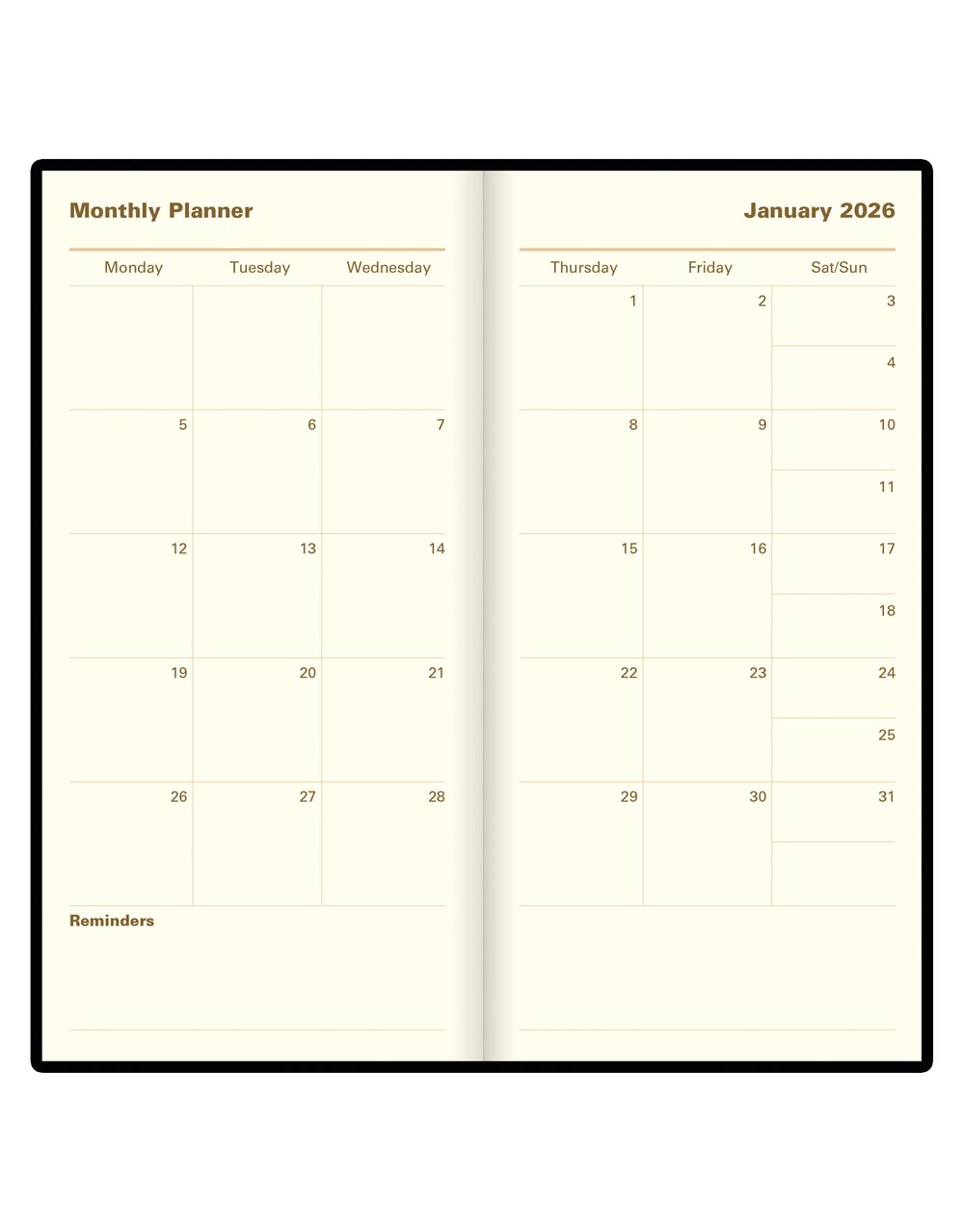 Letts of London Signature Slim Week to View Leather Diary with Planners 2026 - English Black 26-C38SUBK #color_black