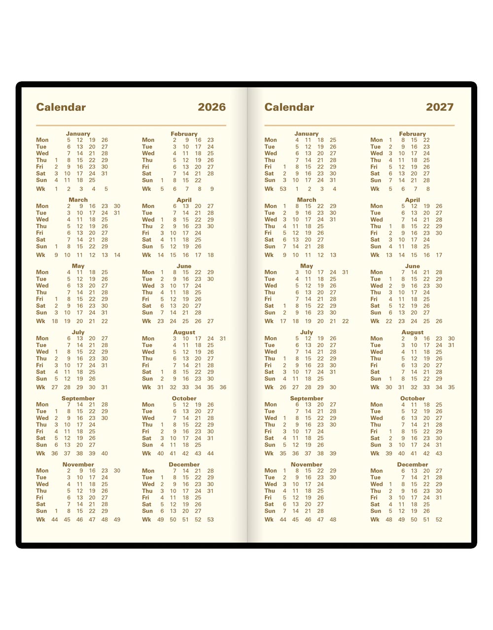 Letts of London Signature Slim Week to View Leather Diary with Planners 2026 - English Black 26-C38SUBK #color_black
