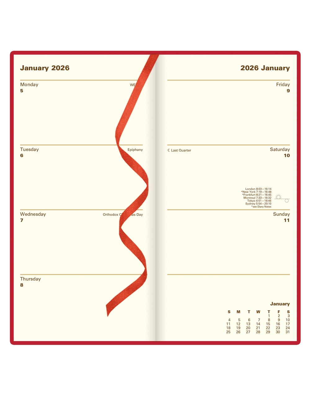 Letts of London Signature Slim Week to View Leather Diary with Planners 2026 - English Red 26-C38SUBY #color_red