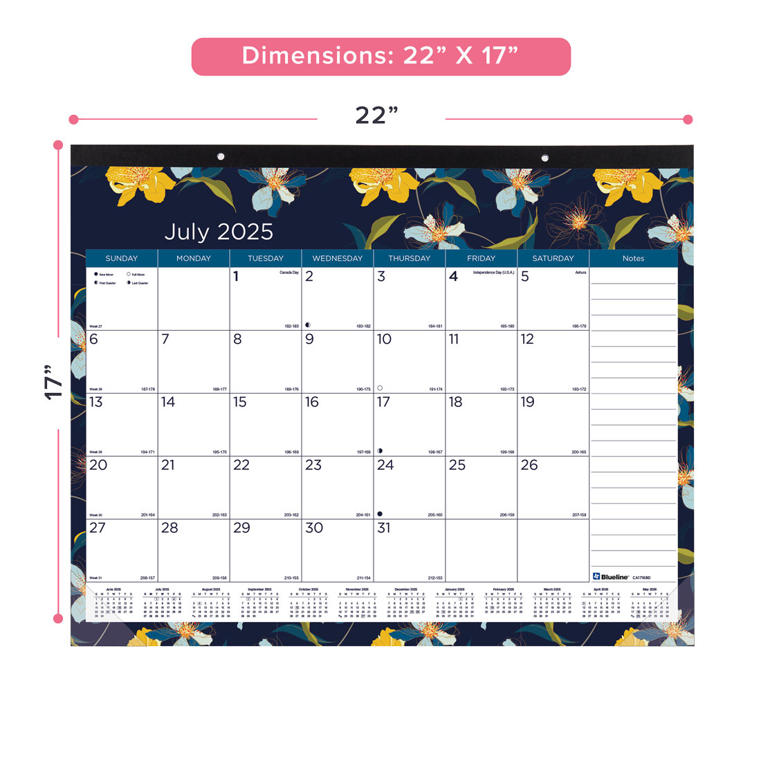 Academic 18-Month Desk Pad Calendar, Blossom, 2025-2026, Blueline CA1716BD-26 #color_default-title