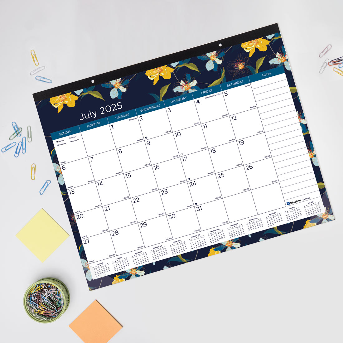 Academic 18-Month Desk Pad Calendar, Blossom, 2025-2026, Blueline CA1716BD-26 #color_default-title