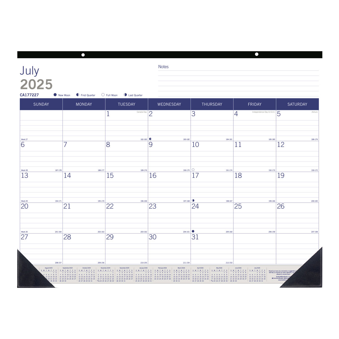 DuraGlobe™ Academic Monthly Desk Pad, Bamboo, 2025-2026, Blueline CA177227-26 #color_default-title