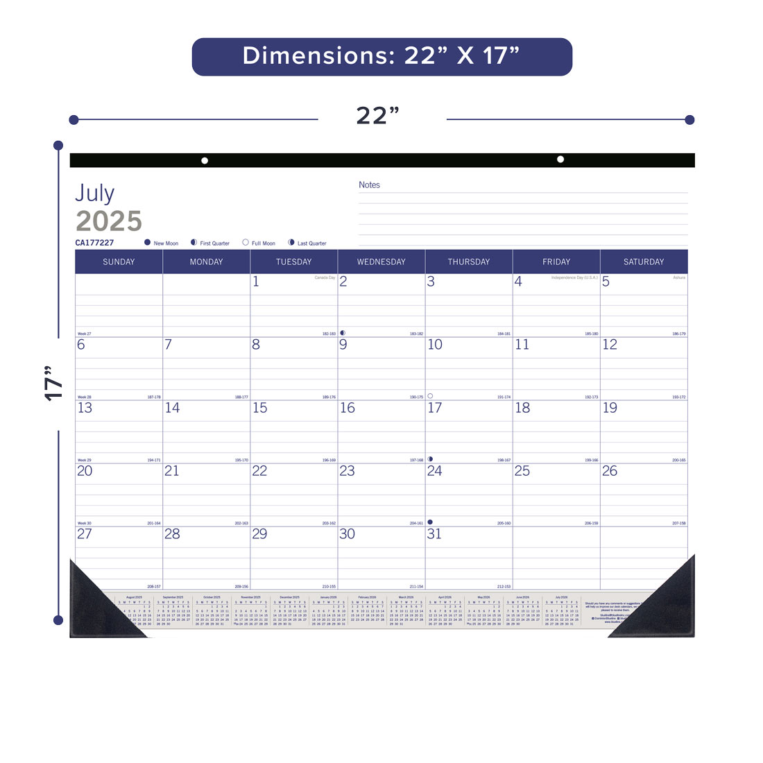 DuraGlobe™ Academic Monthly Desk Pad, Bamboo, 2025-2026, Blueline CA177227-26 #color_default-title