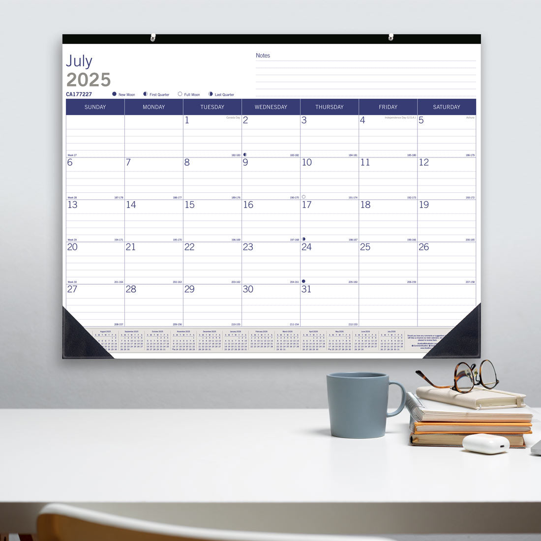 DuraGlobe™ Academic Monthly Desk Pad, Bamboo, 2025-2026, Blueline CA177227-26 #color_default-title