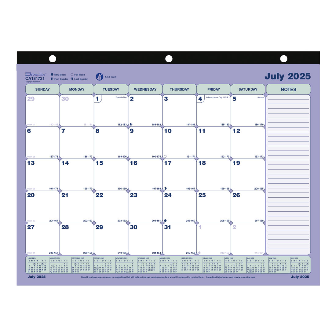 Academic Monthly Desk Pad, 13 Months, 2025-2026, Brownline CA181721-26 #color_default-title