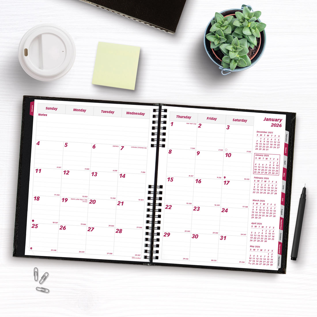 Brownline CoilPro™ Monthly Planner, 14 Months, Black, 2026 CB1200C.BLK-26