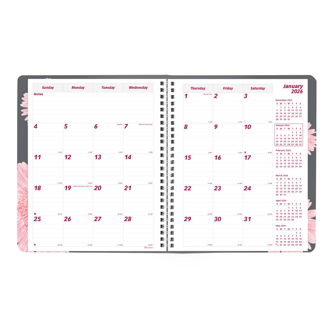 Brownline Pink Daisy Monthly Planner, 2026 CB1200G.05-26