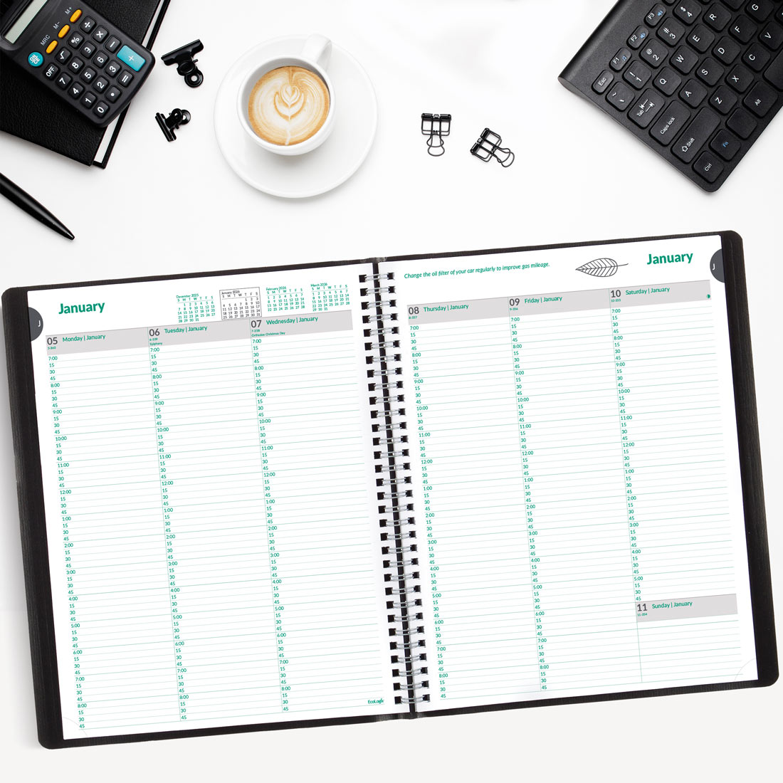 Brownline EcoLogix® Weekly Planner, Black, 2026 CB425W.BLK-26