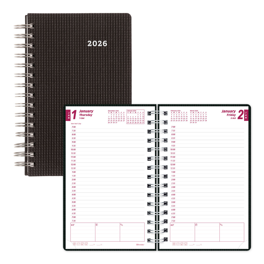 Brownline DuraFlex Daily Planner, 2026 CB634V.BLK-25, CB634V.PUR-25, CB634V.RAS-25 #color_black