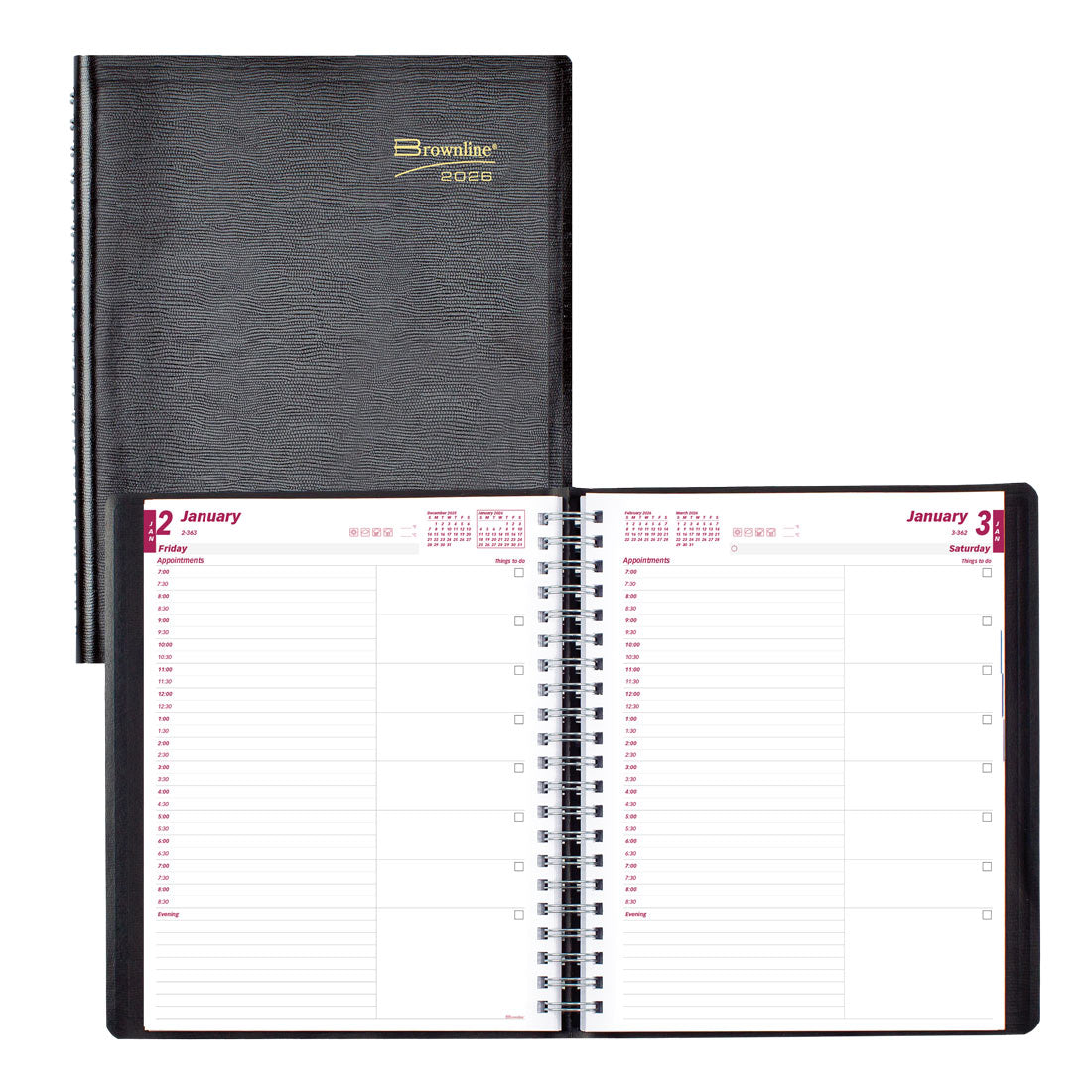 Brownline Essential Daily Planner, Black, 2026 CB965.BLK-26