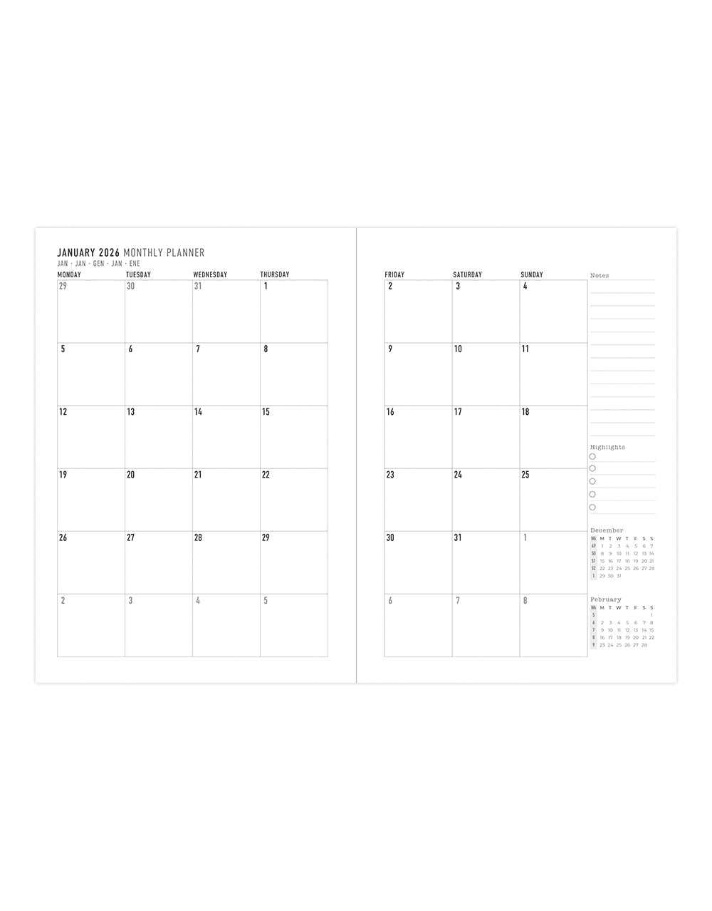 Letts of London Conscious Evergreen A5 Week to View Planner 2026 - Multilanguage Pine 26-082553 #color_pine