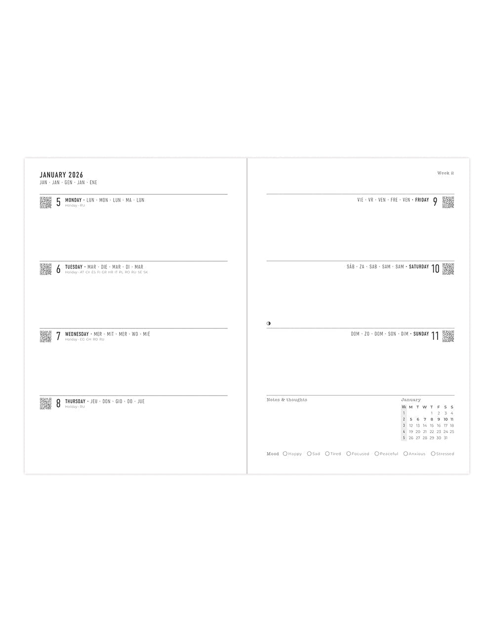 Letts of London Titanium A5 Week to View Planner 2026 - Multilanguage Charcoal 26-082582 #color_charcoal