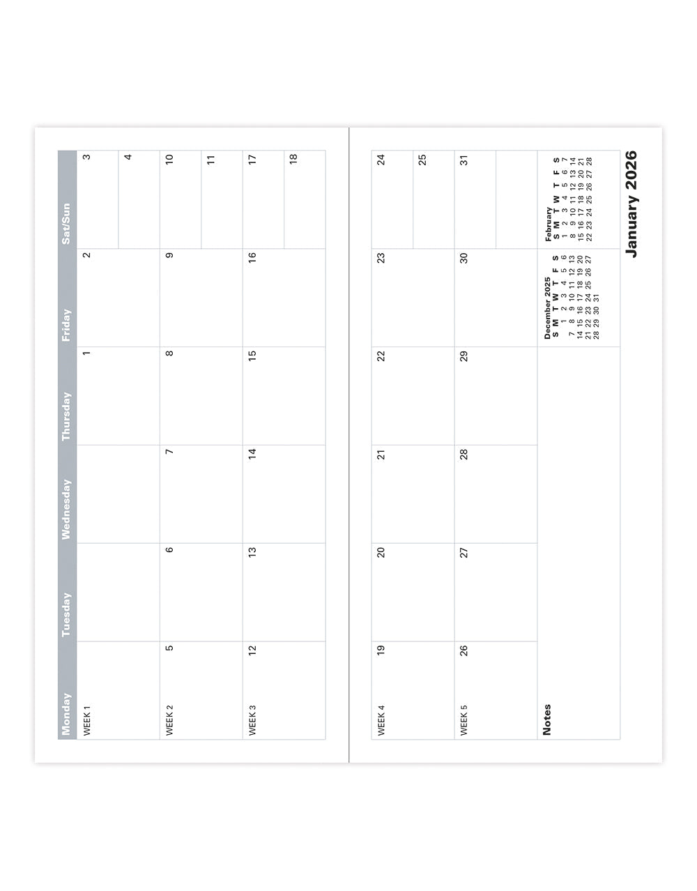 Letts of London Classic Slim Landscape Month to View Planner 2026 - English Black 26-C12SBK #color_black