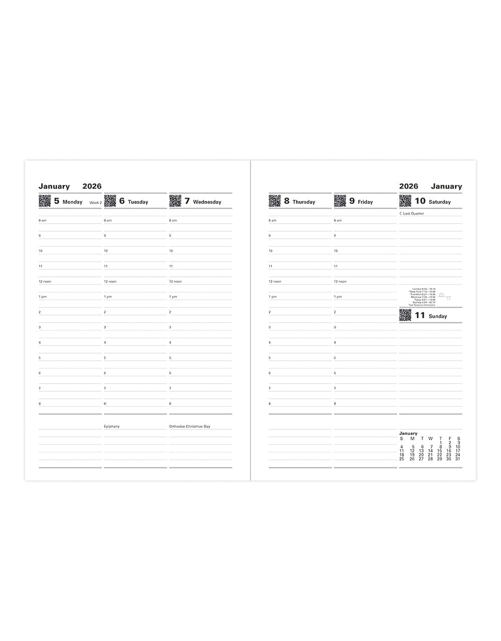 Letts of London Classic A5 Vertical Week to View Planner with Appointments 2026 - English Black 26-C32XBK #color_black