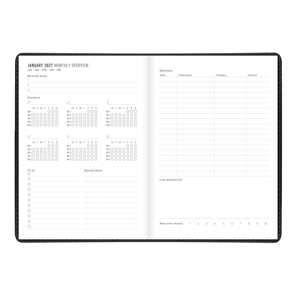 Letts A5 Weekly Planner, Milano, 2027 Black 27-080569#color_black