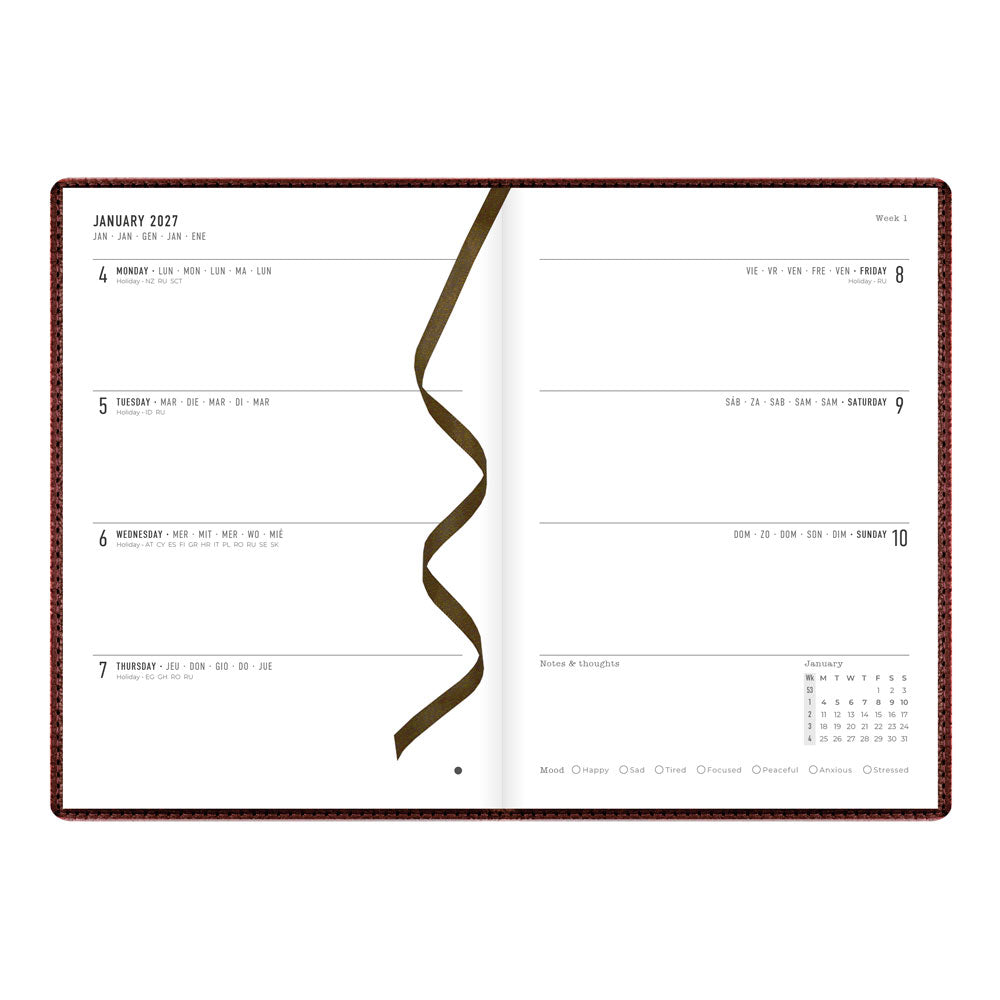 Letts A5 Weekly Planner, Milano, 2027 Chocolate 27-081170#color_chocolate