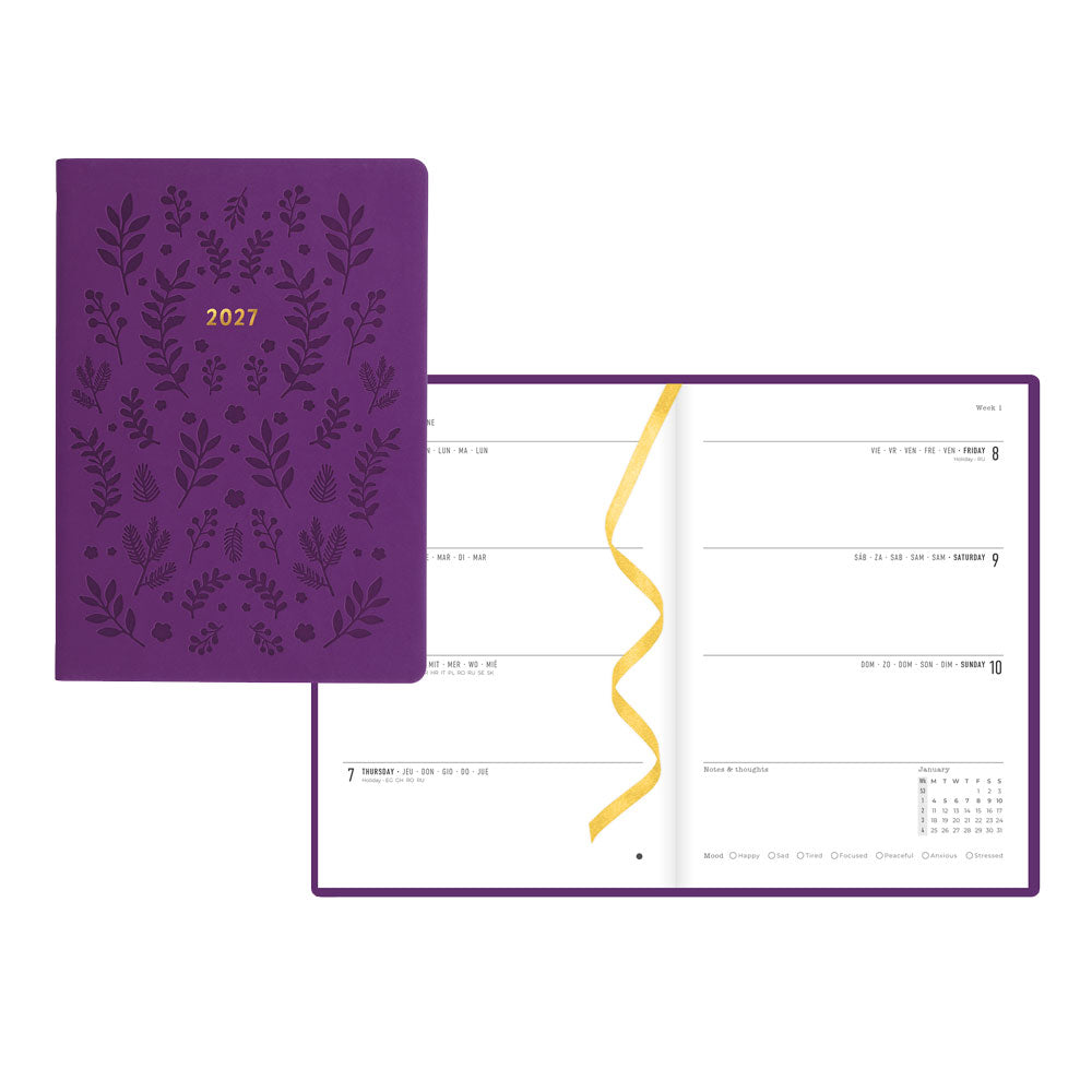 Letts A5 Weekly Planner, Woodland, 2027 Purple 27-082163#color_woodland-purple