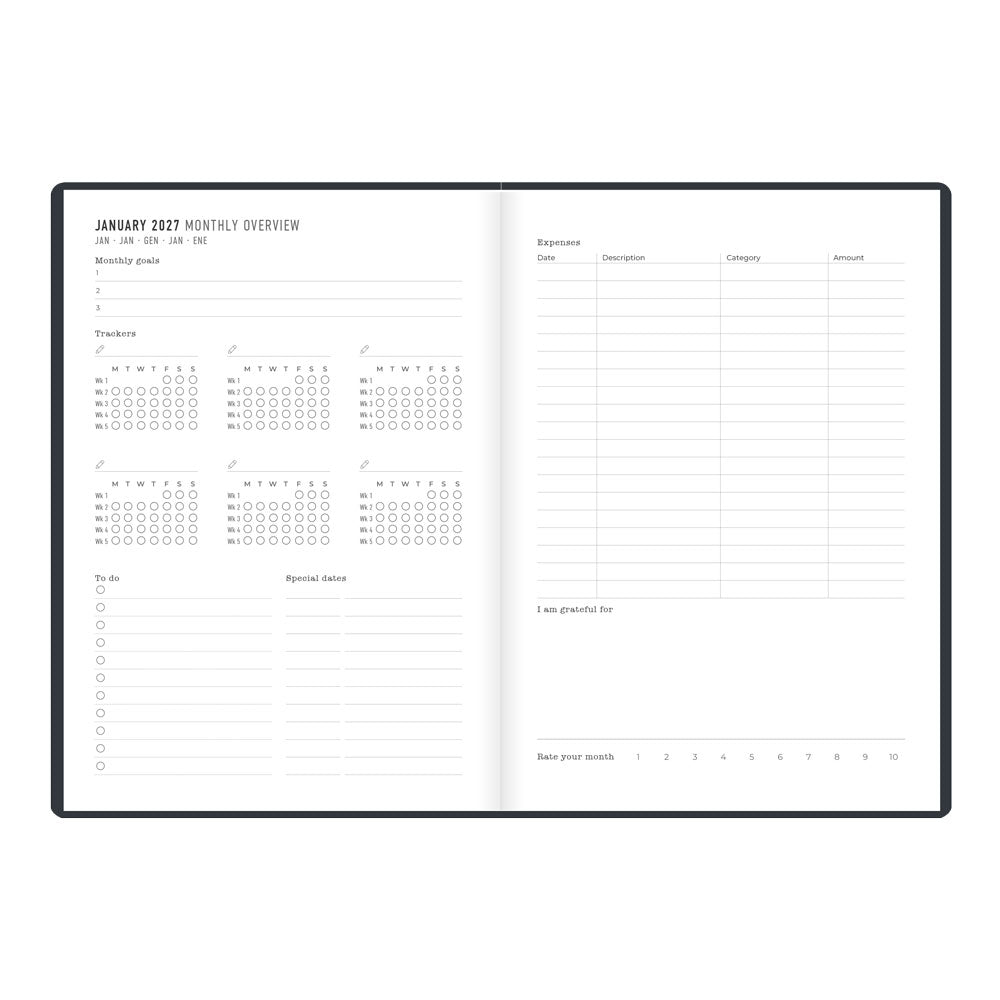 Letts A5 Weekly Planner, Inspire, 2027 Charcoal 27-082486#color_charcoal