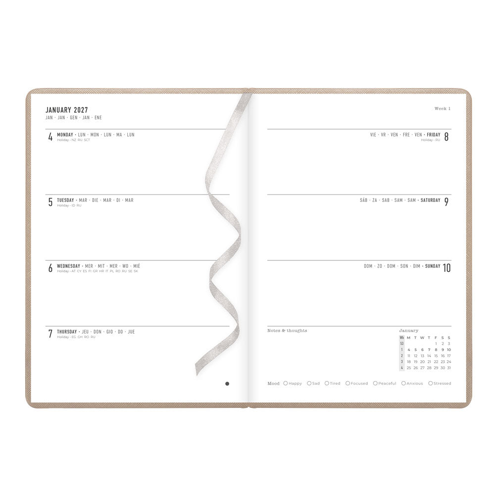 Letts A5 Weekly Planner, Serene, 2027 Taupe 27-082503#color_taupe
