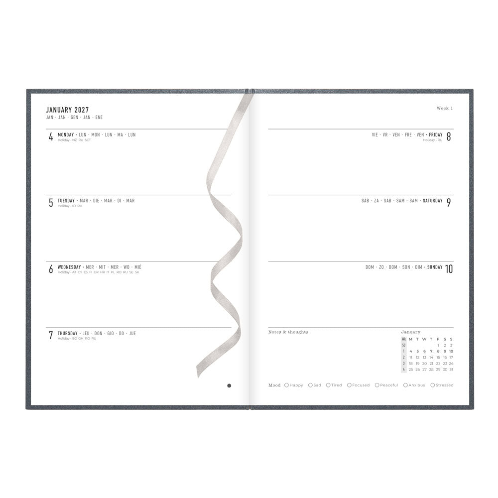 Letts A5 Weekly Planner, Titanium, 2027 Charcoal 27-082582#color_charcoal