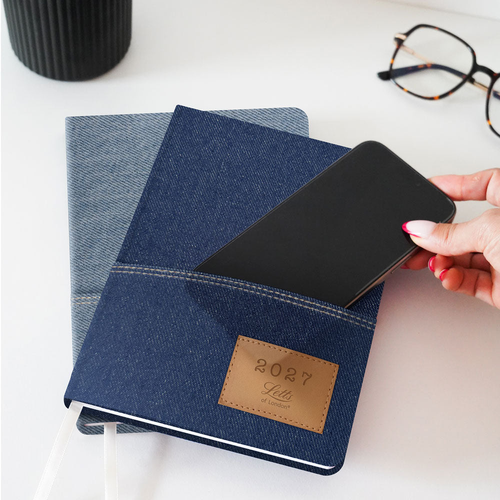 Letts A5 Weekly Planner, Denim, 2027 Light Wash 27-082645#color_denim-light-wash