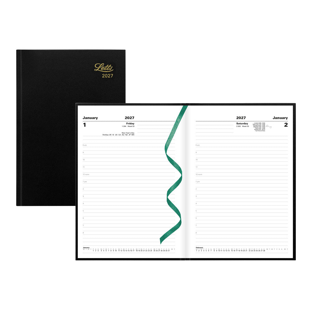Letts A5 Daily Appointment Book, Standard, 2027 Black 27-C10XBK#color_black