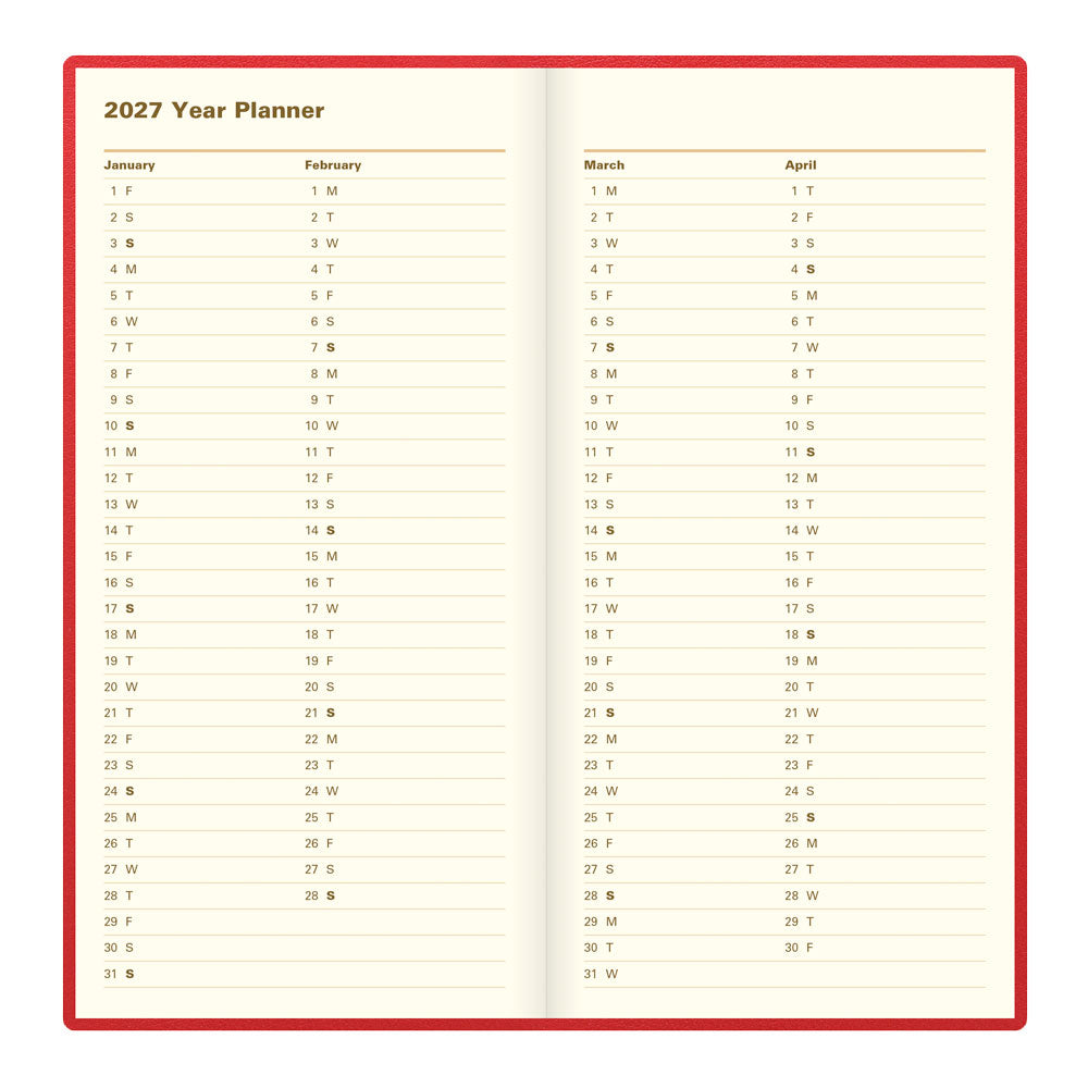 Letts Slim Weekly Planner, Belgravia, 2027 Red 27-C33SURD#color_red