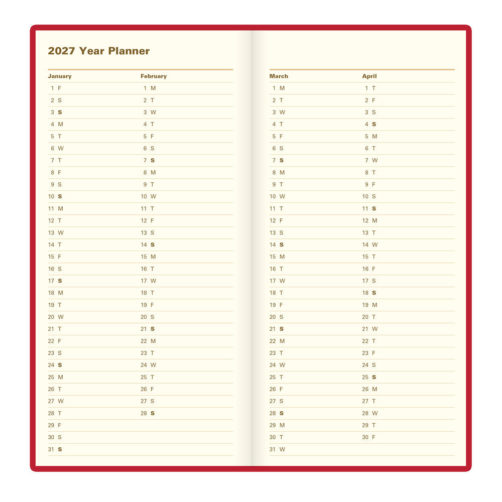 Letts Slim Weekly Planner, Signature, 2027 Burgundy 27-C38SUBY#color_burgundy