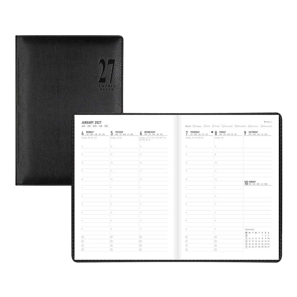 Letts A5 Weekly Appointment Book, Milano, 2027 Black 27-CTO3XUBK#color_black