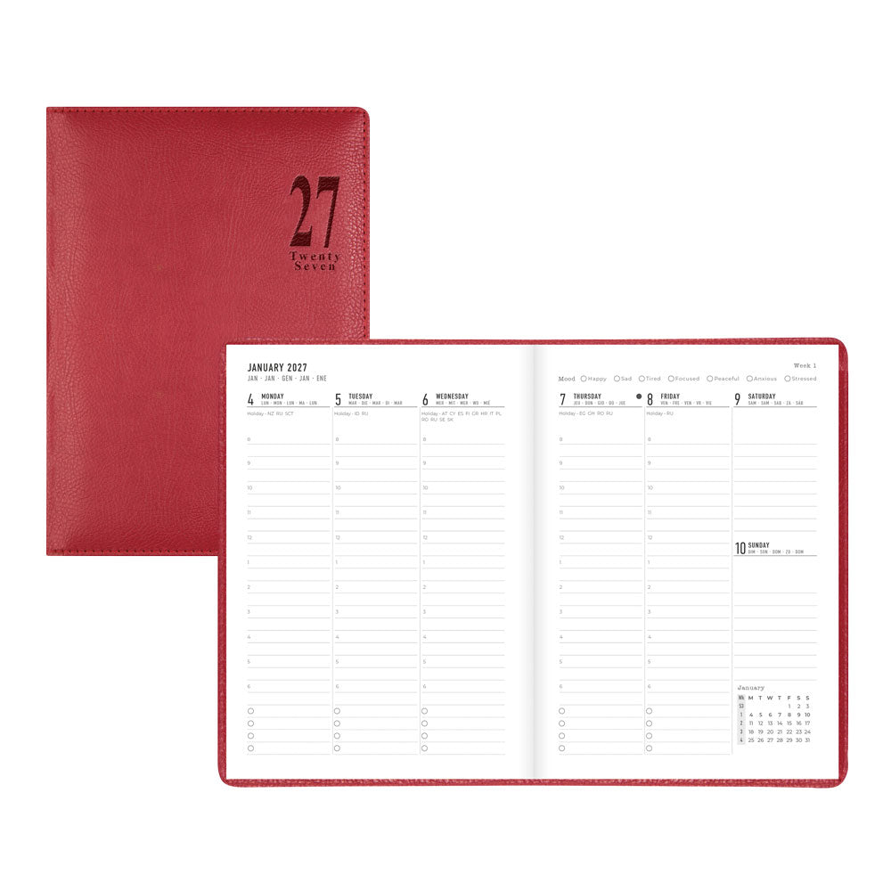 Letts A5 Weekly Appointment Book, Milano, 2027 Red 27-CTO3XURD#color_red