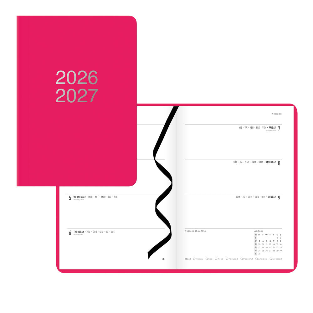Dazzle Academic Weekly Planner, A5, 2026 - 2027 - Multilingual Dazzle Pink
 27-030358#color_dazzle-pink