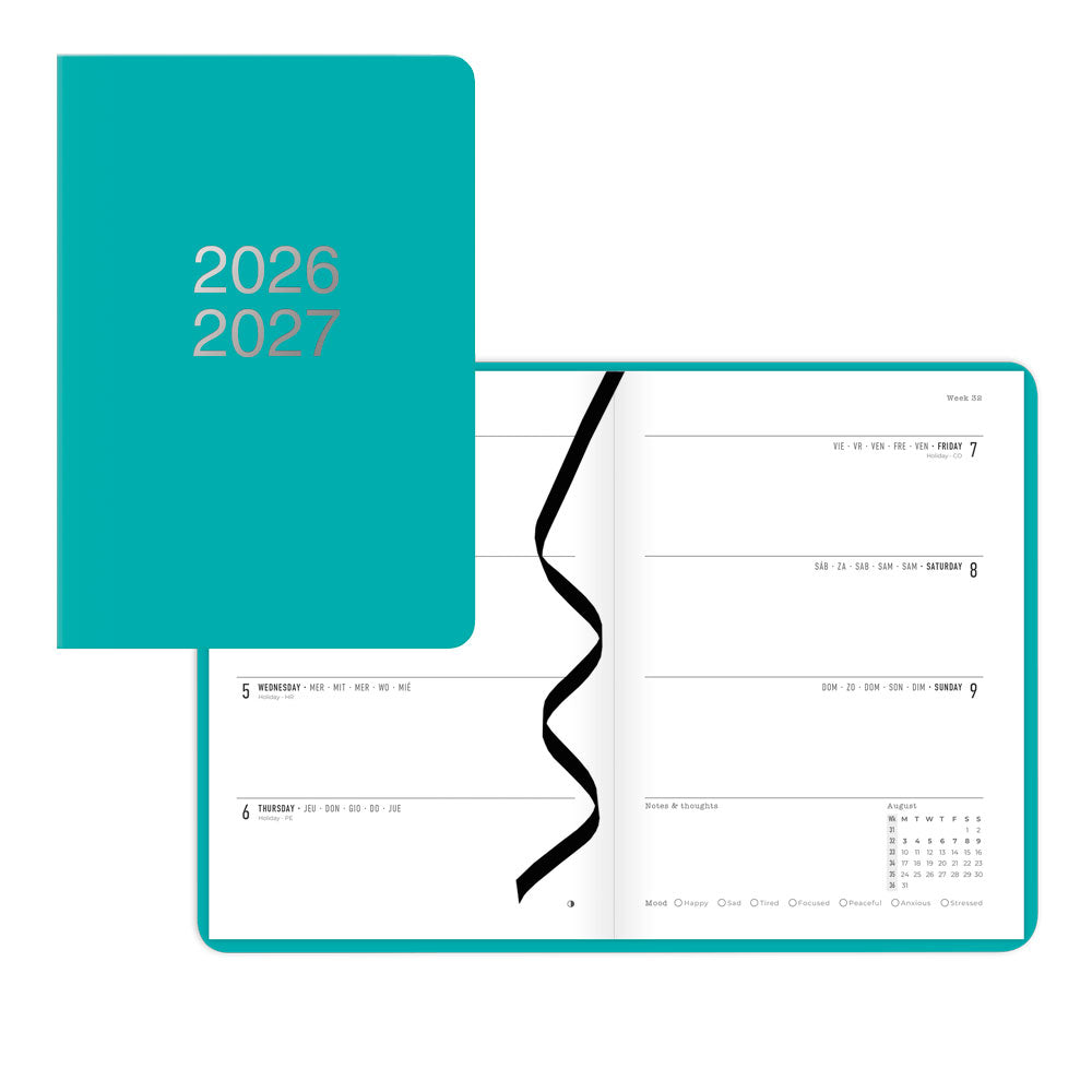Dazzle Academic Weekly Planner, A5, 2026 - 2027 - Multilingual 27-030613 #color_turquoise