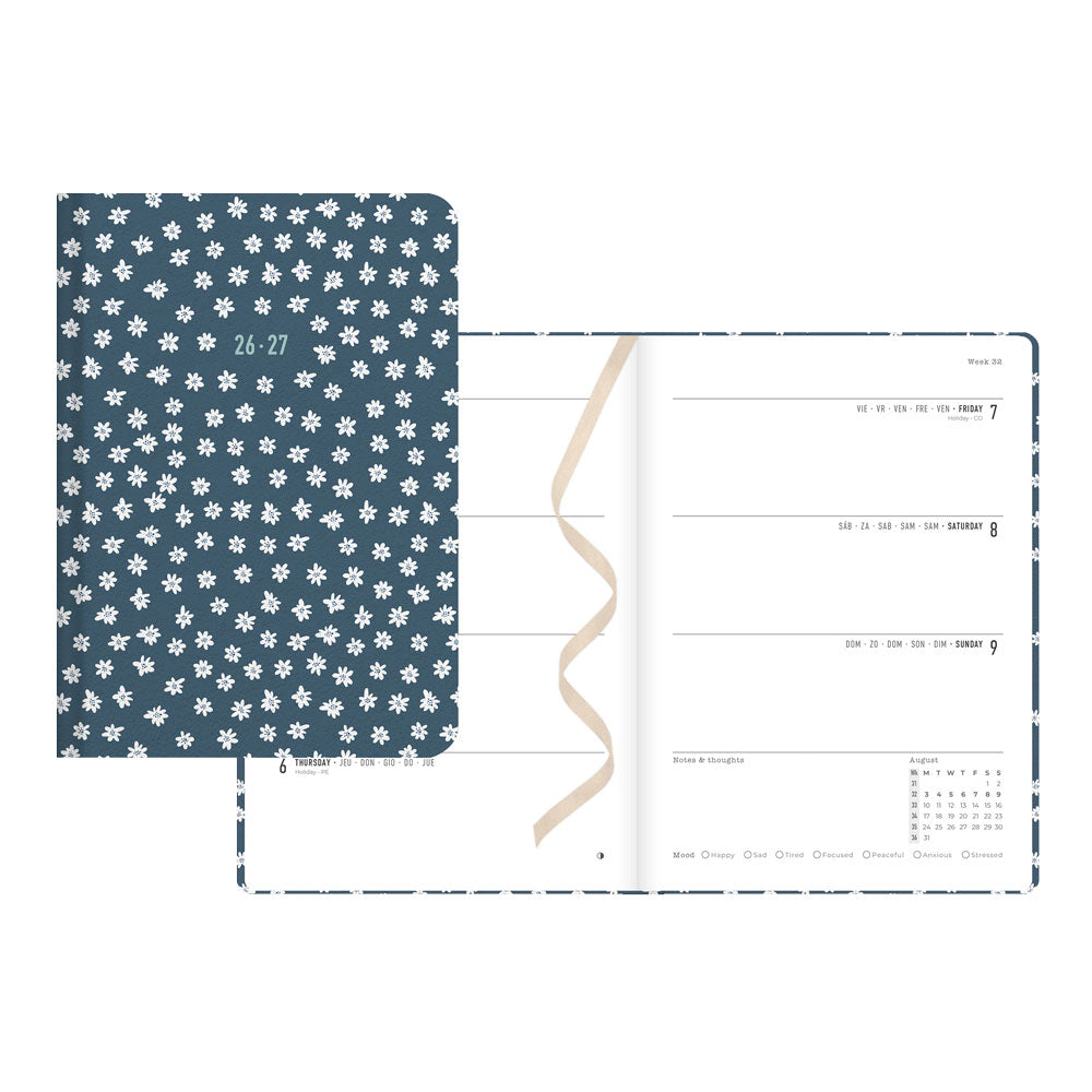Daisies Academic Weekly Planner, A6, 2026 - 2027 - Multilingual 27-031868 #color_daisies-blue