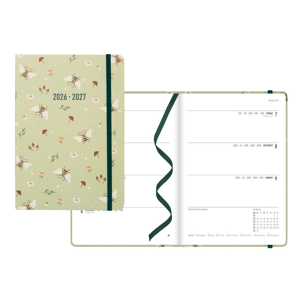 Bumblebee Academic Weekly Planner, A5, 2026 - 2027 - Multilingual 27-031906 #color_bumblebee-sage